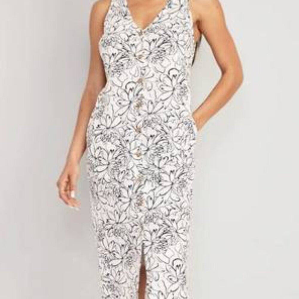 Old Navy Sleeveless Button-Front Linen-Blend Midi Shift Dress Size XXL